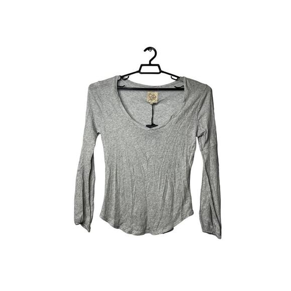 Chaser Tops - Chaser Womens Pullover Long Sleeves Tee Heather Gray New With Flaws Medium